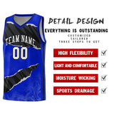 Custom Royal Black-White Tear Graffiti Pattern Sports Uniform Basketball Jersey