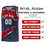 Custom Midnight Blue Red-Black Tear Graffiti Pattern Sports Uniform Basketball Jersey