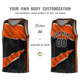 Custom Black Orange-Black Tear Graffiti Pattern Sports Uniform Basketball Jersey