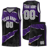 Custom Black Purple-Black Tear Graffiti Pattern Sports Uniform Basketball Jersey