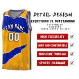 Custom Yellow Royal-Navy Tear Graffiti Pattern Sports Uniform Basketball Jersey