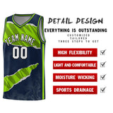 Custom Navy Neon Green-Black Tear Graffiti Pattern Sports Uniform Basketball Jersey