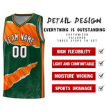 Custom Hunter Green Orange-Gold Tear Graffiti Pattern Sports Uniform Basketball Jersey