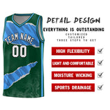 Custom Hunter Green Light Blue-Navy Tear Graffiti Pattern Sports Uniform Basketball Jersey