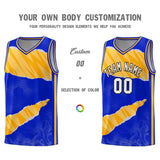 Custom Royal Gold-White Tear Graffiti Pattern Sports Uniform Basketball Jersey