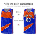 Custom Royal Orange-Black Tear Graffiti Pattern Sports Uniform Basketball Jersey
