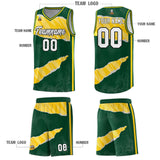 Custom Hunter Green Gold-White Tear Graffiti Pattern Sports Uniform Basketball Jersey