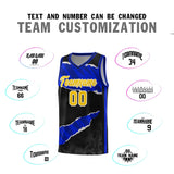Custom Black Royal-Navy Tear Graffiti Pattern Sports Uniform Basketball Jersey