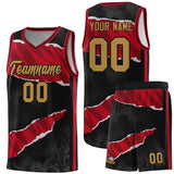 Custom Black Red-Black Tear Graffiti Pattern Sports Uniform Basketball Jersey