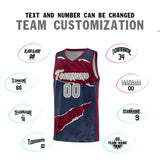 Custom Midnight Blue Crimson-Black Tear Graffiti Pattern Sports Uniform Basketball Jersey