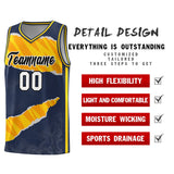 Custom Midnight Blue Gold-Orange Tear Graffiti Pattern Sports Uniform Basketball Jersey