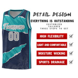 Custom Midnight Blue Aqua-Aqua Tear Graffiti Pattern Sports Uniform Basketball Jersey