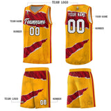 Custom Yellow Red-Black Tear Graffiti Pattern Sports Uniform Basketball Jersey