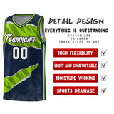 Custom Navy Neon Green-Black Tear Graffiti Pattern Sports Uniform Basketball Jersey