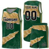 Custom Hunter Green Old Gold-Old Gold Tear Graffiti Pattern Sports Uniform Basketball Jersey