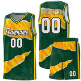 Custom Hunter Green Gold-Orange Tear Graffiti Pattern Sports Uniform Basketball Jersey