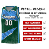 Custom Hunter Green Light Blue-Navy Tear Graffiti Pattern Sports Uniform Basketball Jersey