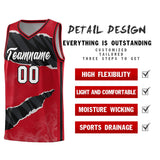 Custom Red Black-White Tear Graffiti Pattern Sports Uniform Basketball Jersey