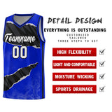 Custom Royal Black-White Tear Graffiti Pattern Sports Uniform Basketball Jersey