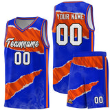 Custom Royal Orange-Black Tear Graffiti Pattern Sports Uniform Basketball Jersey