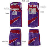 Custom Purple Crimson-Black Tear Graffiti Pattern Sports Uniform Basketball Jersey
