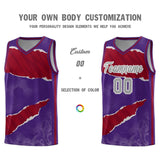 Custom Purple Crimson-Black Tear Graffiti Pattern Sports Uniform Basketball Jersey