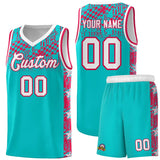 Custom Aqua Mosaic Stars Pattern Sports Uniform Basketball Jersey