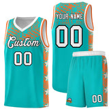 Custom Aqua Mosaic Stars Pattern Sports Uniform Basketball Jersey