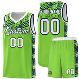 Custom Neon Green Mosaic Stars Pattern Sports Uniform Basketball Jersey