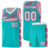 Custom Aqua Mosaic Stars Pattern Sports Uniform Basketball Jersey