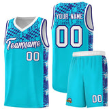Custom Sky Blue Mosaic Stars Pattern Sports Uniform Basketball Jersey