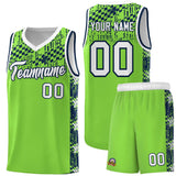 Custom Neon Green Mosaic Stars Pattern Sports Uniform Basketball Jersey