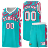 Custom Aqua Mosaic Stars Pattern Sports Uniform Basketball Jersey