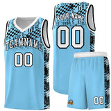 Custom Light Blue Mosaic Stars Pattern Sports Uniform Basketball Jersey