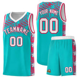Custom Aqua Mosaic Stars Pattern Sports Uniform Basketball Jersey