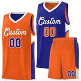 Custom Royal Orange Side U-shaped Patttern Double Side Sports Uniform Basketball Jersey