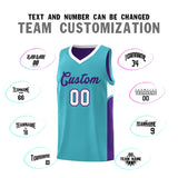 Custom Sky Blue Purple Side U-shaped Patttern Double Side Sports Uniform Basketball Jersey