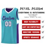 Custom Sky Blue Purple Side U-shaped Patttern Double Side Sports Uniform Basketball Jersey