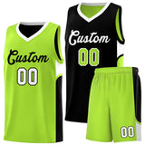 Custom Black Neon Green Side U-shaped Patttern Double Side Sports Uniform Basketball Jersey