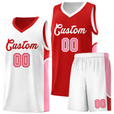 Custom Red White Side U-shaped Patttern Double Side Sports Uniform Basketball Jersey