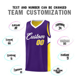 Custom Purple Gold Side U-shaped Patttern Double Side Sports Uniform Basketball Jersey