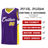 Custom Purple Gold Side U-shaped Patttern Double Side Sports Uniform Basketball Jersey