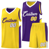 Custom Purple Gold Side U-shaped Patttern Double Side Sports Uniform Basketball Jersey