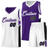 Custom Purple White Side U-shaped Patttern Double Side Sports Uniform Basketball Jersey
