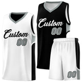 Custom Black White Side U-shaped Patttern Double Side Sports Uniform Basketball Jersey