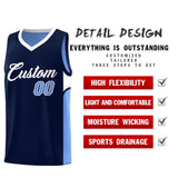Custom Navy Light Blue Side U-shaped Patttern Double Side Sports Uniform Basketball Jersey