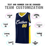 Custom Navy Gold Side U-shaped Patttern Double Side Sports Uniform Basketball Jersey