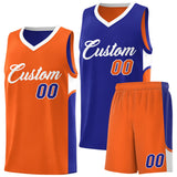 Custom Royal Orange Side U-shaped Patttern Double Side Sports Uniform Basketball Jersey
