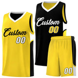 Custom Black Gold Side U-shaped Patttern Double Side Sports Uniform Basketball Jersey