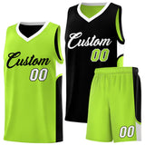 Custom Black Neon Green Side U-shaped Patttern Double Side Sports Uniform Basketball Jersey